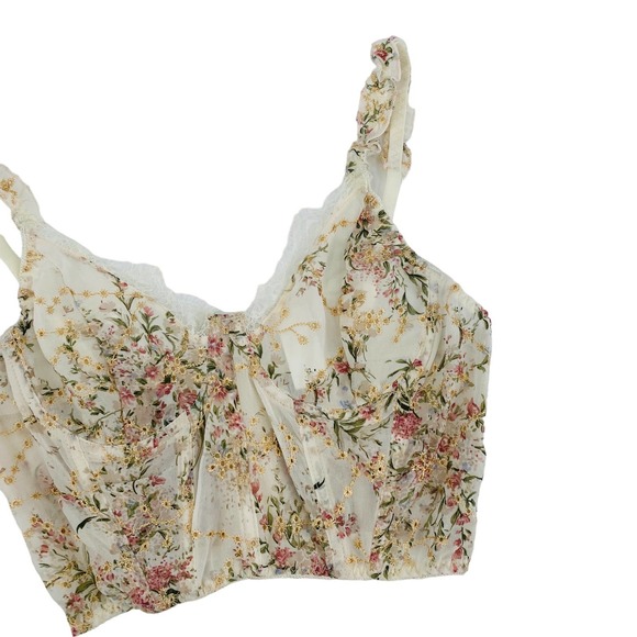 Other - mesh embroidered M cream floral corset bra